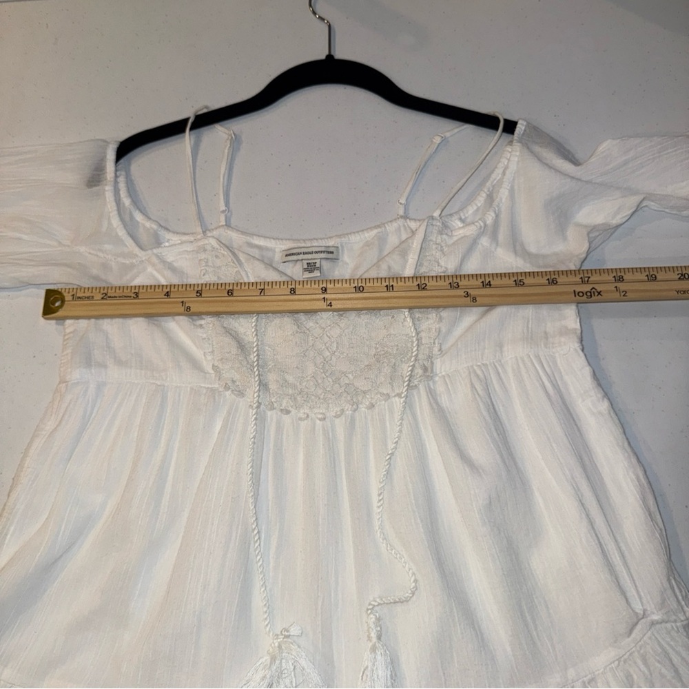 American Eagle Peasant Blouse‎ Crochet White Xs Boho Cottagecore Prairie Gauze - Picture 6 of 11